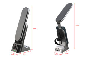 transformer, porta smartphone da tavolo e comodino, con ricarica wireless per smartphone, smartwatch e auricolari luce led con 3 intensità, orologio digitale e allarme by masitalia